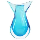 Aquamarine glass vase, “Fifi” model, with bulbous form and flared, sculpted opening, presented against a white backdrop.