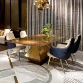 Distinguished Sicis Diamante table crafted from transparent glass with a warm golden-brown textured geometric base in Vetrite