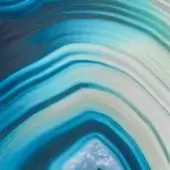 Abstract agate-inspired artwork featuring concentric bands of navy, turquoise, teal, and beige with a granular texture and swirling, layered composition.