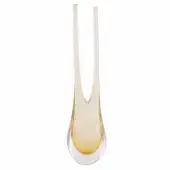 Glass vase, polished amber, biomorphic form with teardrop base and dual elongated spouts, gradient coloration.