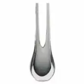 Glass vase, polished grey, with dual elongated necks and teardrop body featuring a gradient from dark to light grey.
