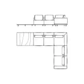 Giorgetti Nereide sectional sofa line drawing, modular fabric design, rectangular form with low backrest and drawer storage unit.