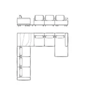Giorgetti Nereide sectional drawing, linear arrangement, dark legs, L-shape configuration, stacked drawer storage, black lines, white background.