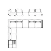 Giorgetti Nereide sectional drawing, two configurations, low rectangular sofas, modular units, black lines, white background.