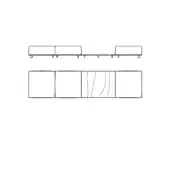 Giorgetti Nereide sectional drawing, modular dark gray cushions on square bases, featuring a wave-patterned central section, minimalist design.