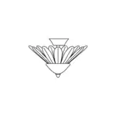 Spade ceiling lamp, metal line drawing, cylindrical base with radiating, elongated spade-shaped elements in a symmetrical, radial pattern.