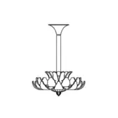 Rex suspension lamp, black metal, floral design with radiating petal-like elements and conical center, elongated symmetrical form.