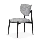 Distinguished Sicis Thea chair crafted with solid wood and black white speckled textile upholstery with a dark satin finish