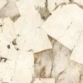 Irregular stone texture in creamy off-white, beige & yellow tones features brown, gray & black veining with fractured edges and matte finish.
