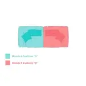 Modular sofa diagram, turquoise and coral sections, curved form with square pillows, illustrating customizable seating options from the montgomery collection.
