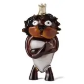 Glass lion cub sculpture with amber-brown body, white torso, and gold crown, featuring textured mane and glossy finish.