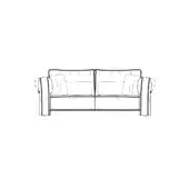 Two-seater sofa, loden fabric, rectangular shape with square armrests and three linear-detailed cushions on a simple base.