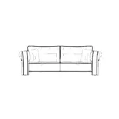 Loden sofa – b, black and white line drawing, rectangular silhouette, curved armrests, square cushions, modular seat, low base.