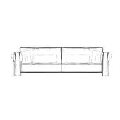 Loden sofa, dark gray line drawing, features three wide cushions, rounded arms, and a rectangular frame with a recessed plinth base.