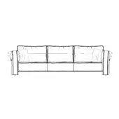 Loden sofa – extra large, textured neutral fabric, boxy rectangular shape with high back and wide padded armrests, studio shot.