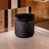 Superior Sicis Sultan ottoman crafted in Italy with textured black textile upholstery and smooth top surface