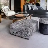 Superior Sicis Visconti ottoman crafted with black, white, and gray geometric textile and textured matte finish