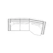 Loden sectional sofa, light gray line drawing, modular L-shape with curved back, square pillows, dashed trim detail, pocket design.