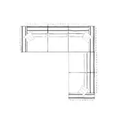 Loden sectional sofa, black and white line drawing, L-shape configuration with three cushions on longer arm and two on shorter arm.