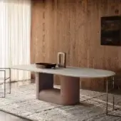 Architectural Cierre1972 Samoa table with matte off-white tabletop and reddish-brown base exhibiting contemporary minimalist form