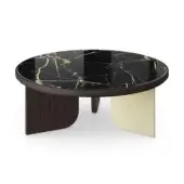 Superior Sicis Liam coffee table with Vetrite tabletop and black base exhibiting white gold veining crafted in wood and pale gold metal