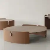 Captivating Cierre1972 Maori coffee table crafted in Italy with light-to-medium brown wood and reddish-brown matte synthetic material