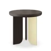 Distinguished Sicis Liam side table crafted with dark brown wood tabletop and creamy beige wood base exhibiting a refined minimalist aesthetic