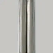 Stainless steel cylinders with polished finish, vertical striations, and reflective surfaces against a neutral gray backdrop.