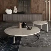 Exceptional Cierre1972 Otto coffee table with light beige-grey stone and matte black metal crafted in a looped design