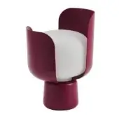 Table lamp, burgundy red, with cylindrical base and flared petal-like shade featuring a frosted white diffuser, matte finish.