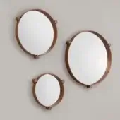 Distinguished Cierre1972 Miro mirror set with reddish-brown wood and fine leather frames in a contemporary composition