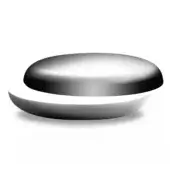 Steel loop lamp, polished steel finish, dual overlapping circular base and oval dome, reflective surface, minimalist modern design.