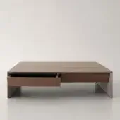 Exceptional Cierre1972 Avalon coffee table crafted in wood with matte brown-grey finish and subtle sheen on the tabletop with integrated drawers