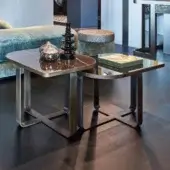 Exceptional Sicis Visconti side table with dramatic Aziz Black marble top and warm bronze-toned lacquered metal base