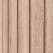 Reeded canaletto walnut texture displays vertical wood slats, light bleached tone, matte finish, and repeating ridged pattern with subtle grain variations.