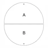 Circular graphic divided into labeled sections A and B, white with black text and fasteners, thin black dividing line, on a white background.