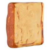 Amber resin block with mottled texture and rippled edges, transitioning from rusty orange-brown to translucent yellow-gold, on a white background.