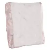 Translucent sculpture with pink layered border, clear center, and uneven edges, resembling geological formations in pale pink and white tones.