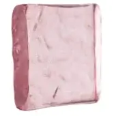 Translucent antique pink glass object, irregular square shape with rounded edges, internal bubbles, mottled texture, and subtle light refraction.