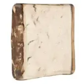 Antique book with brown and tan mottled spine, creamy speckled pages, and aged leather cover displaying handwritten “tobacco” script.