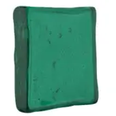 Emerald green glass tile with mottled texture, wavy edges, and darker rim against a white backdrop.