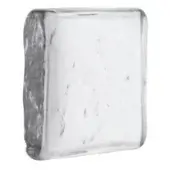 Glass block, clear textured glass, irregular rippled edges with etched “21 b fumè shaded” text on lower right corner, transparent surface.