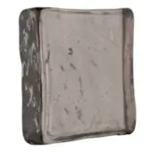 Smoky gray glass block, organic shape, marbled pattern with brown and black inclusions, rounded edges, translucent variations.