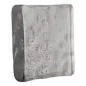 Glass tile, smoky gray, with textured surface and wavy edge displaying swirling bubble-like formations and mottled patterns.