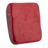 31 satin ruby material block, translucent red finish, marbled pattern, rounded edges, studio shot on white background.