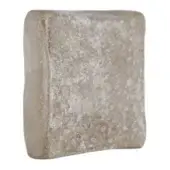 Beige textured tile with mottled pattern, irregular edges, and subtle curvature against a white backdrop, displaying a weathered stone appearance.