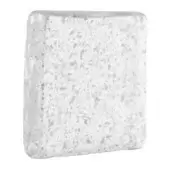 Silver metallic tile with textured, speckled surface and rounded edges against a plain white backdrop, displaying a hammered metal effect.