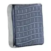 Blue ceramic tile with textured, parallel lines and a canvas effect, featuring irregular edges and a matte, off-white glazed finish.