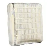 Gold decorative tile with canvas texture, featuring a raised rectangular grid pattern and rounded edges against a white backdrop.