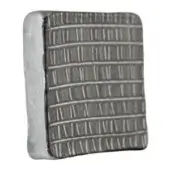 Dark gray square tile with smoky canvas texture, featuring horizontal ridges and a matte finish with metallic sheen, rounded edges.